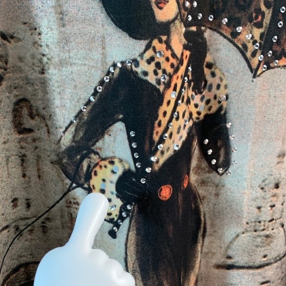 Valentina Artsy Poly Leopard and Lady & Umbrella with Rhinestones Vintage Size L - Picture 8 of 10